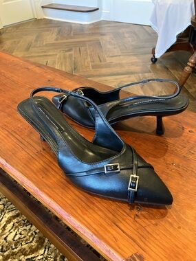 French Connection Black Slingback Kitten Heel Mules